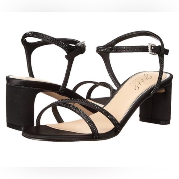 Jewel Badgley Mischka Omari Il Evening Sandals Black Satin & Rhinestones Size 7 - Picture 1 of 16